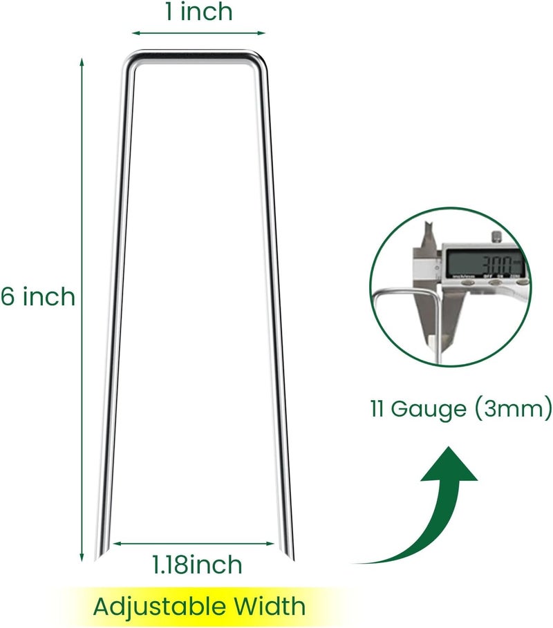 Sweecomb 6 Inches Landscape Staples Galvanized Steel Garden Stakes Securing Pegs for Securing Weed Fabric Landscape Fabric Netting Ground Sheets and Fleece, Heavy Duty Metal Tent Stakes (200, Silver) - Image 2
